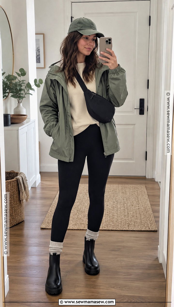 Packable Anorak And Leggings Fall Outfit - 20 fall outfits rainy day