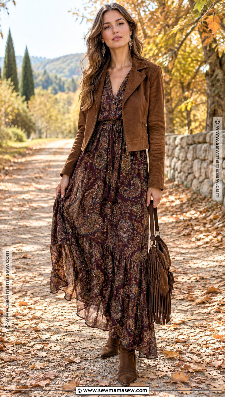 Paisley Dress and Suede Jacket Whimsigoth Fall Outfit - 25 whimsigoth fall outfits
