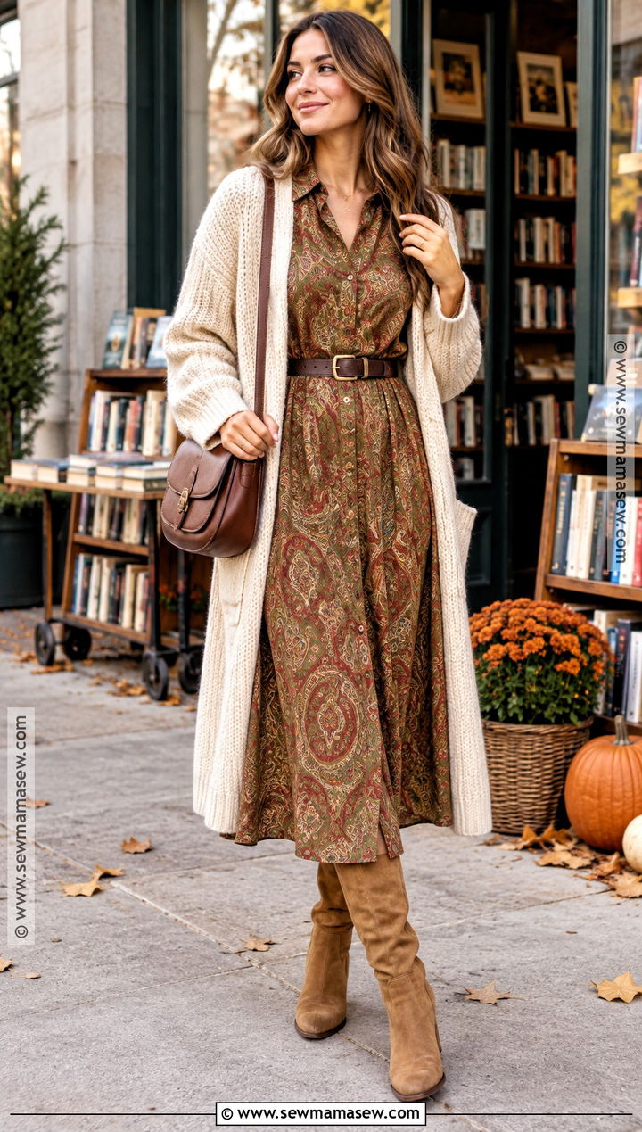 Paisley Shirt Dress With Suede Boots - 15 Autumn Paisley Fashion Ideas