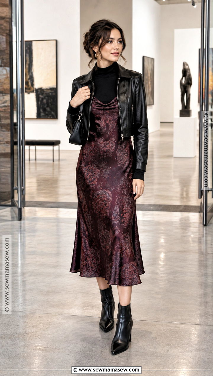 Paisley Slip Dress With Leather Jacket - 15 Autumn Paisley Fashion Ideas