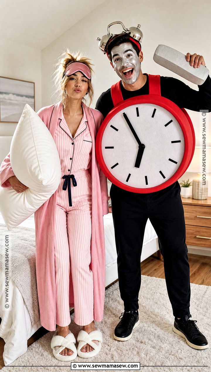 Pajama Sleeper And Alarm Clock Couple Costume - 30 couple costumes funny