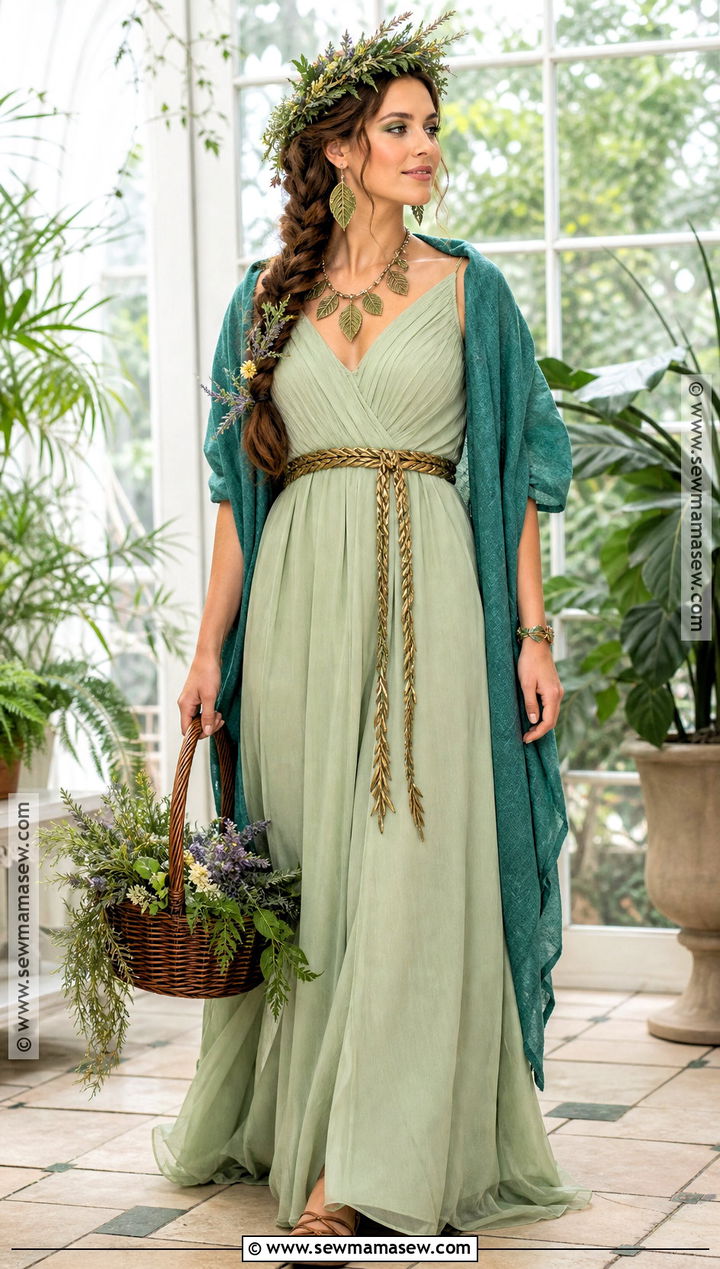Panacea Greek Goddess Costume With Herb Basket - 30 greek godesses costume halloween ideas
