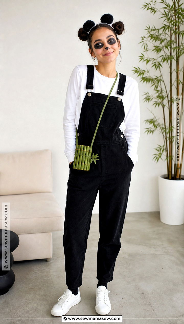 Panda Costume With Black Overalls - 30 Animal Halloween Costumes for Women