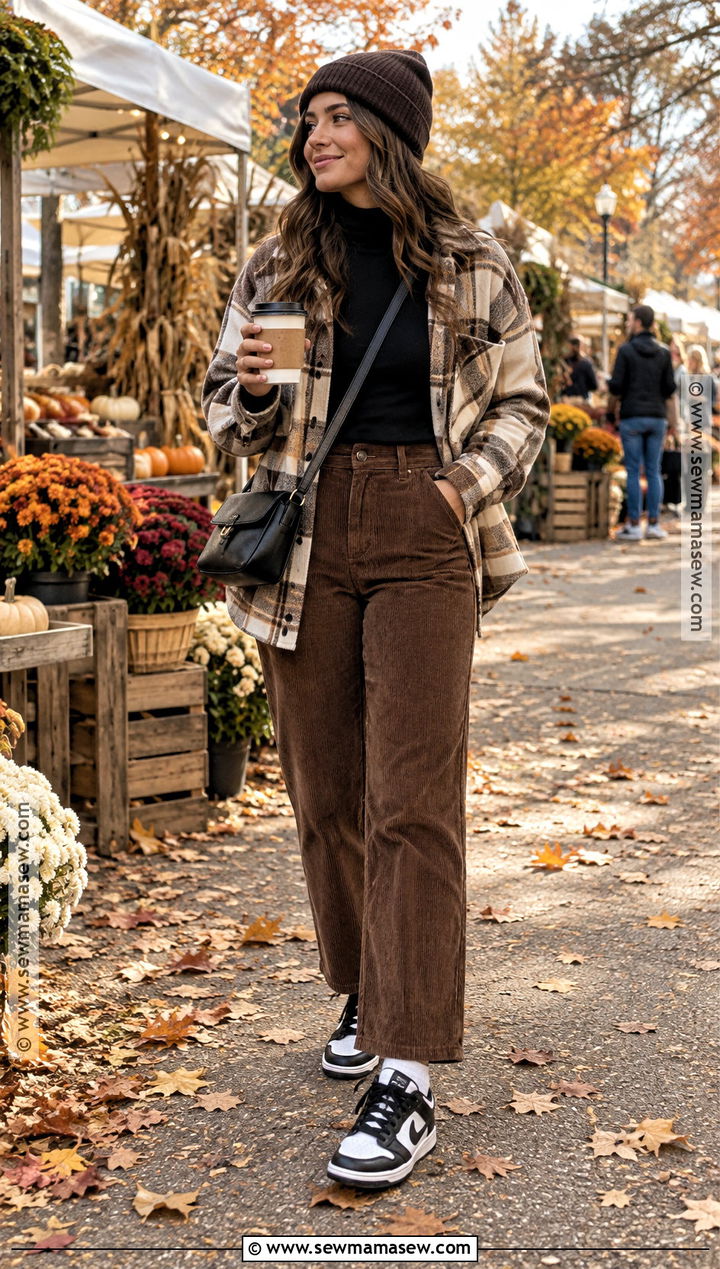 Panda Dunks With Flannel Shirt And Corduroy Pants - 15 panda dunks outfit fall ideas