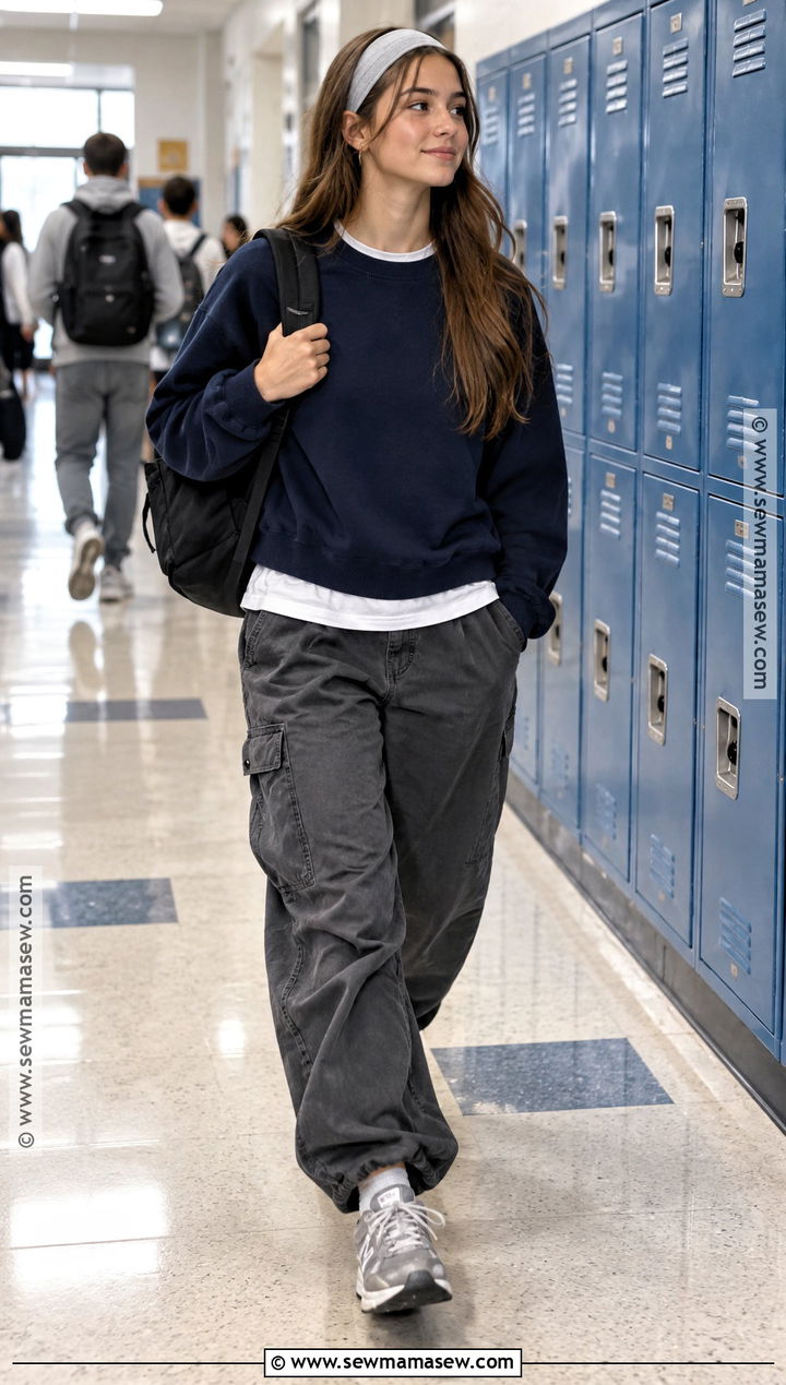 Parachute Pants And Crewneck Sweatshirt High School Outfit - 25 back to school outfits highschool