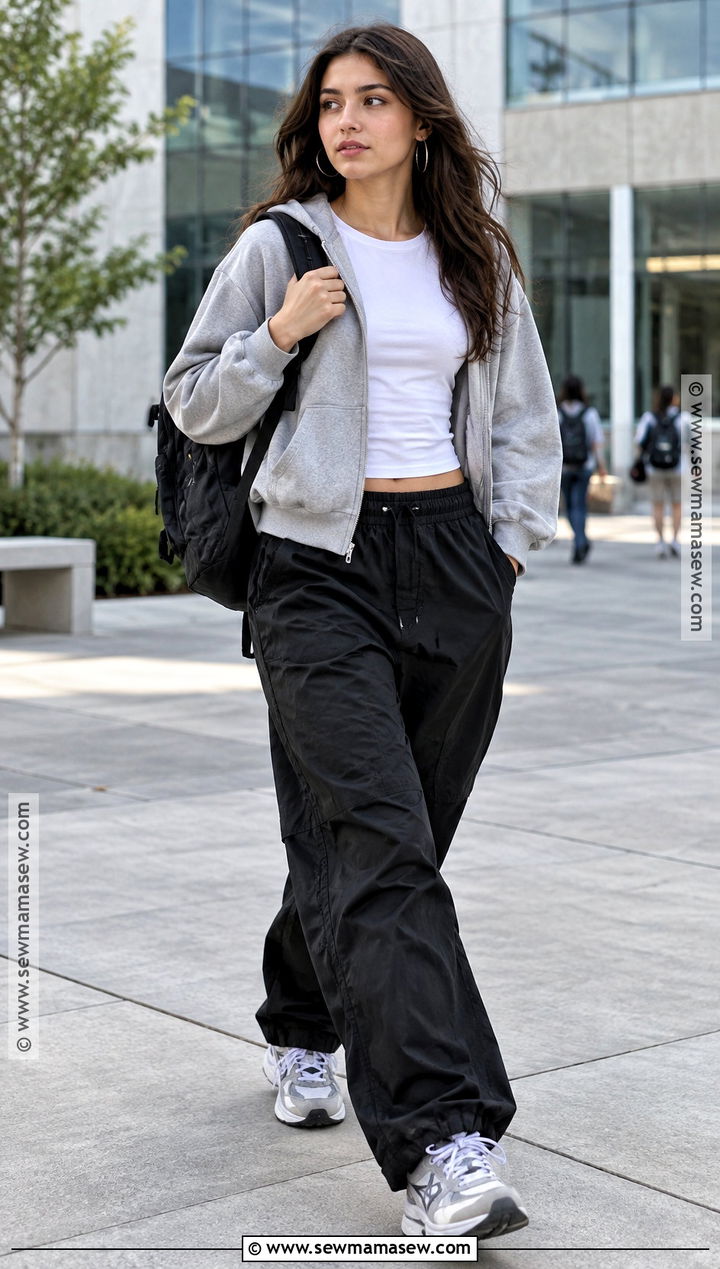 Parachute Pants And Cropped Hoodie School Outfit - 25 back to school outfit ideas