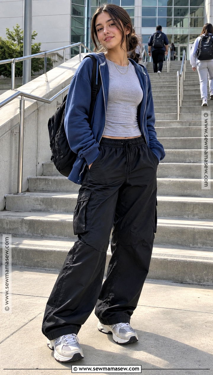 Parachute Pants And Zip Hoodie Outfit - 15 Back To School Fits 2026
