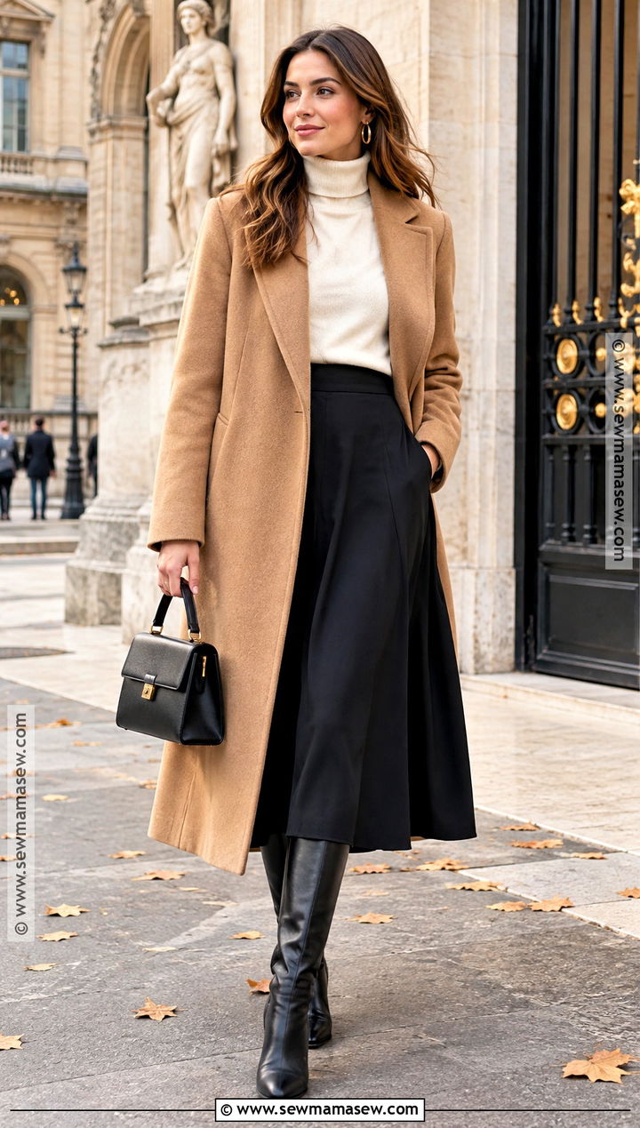 Paris Autumn Camel Coat And Midi Skirt Outfit - 15 paris autumn style ideas