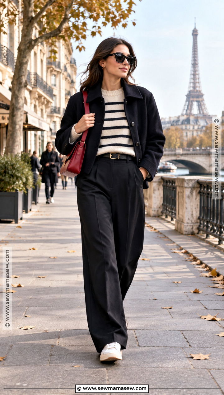 Paris Autumn Striped Sweater Outfit With Wide Leg Pants - 25 paris outfit autumn ideas