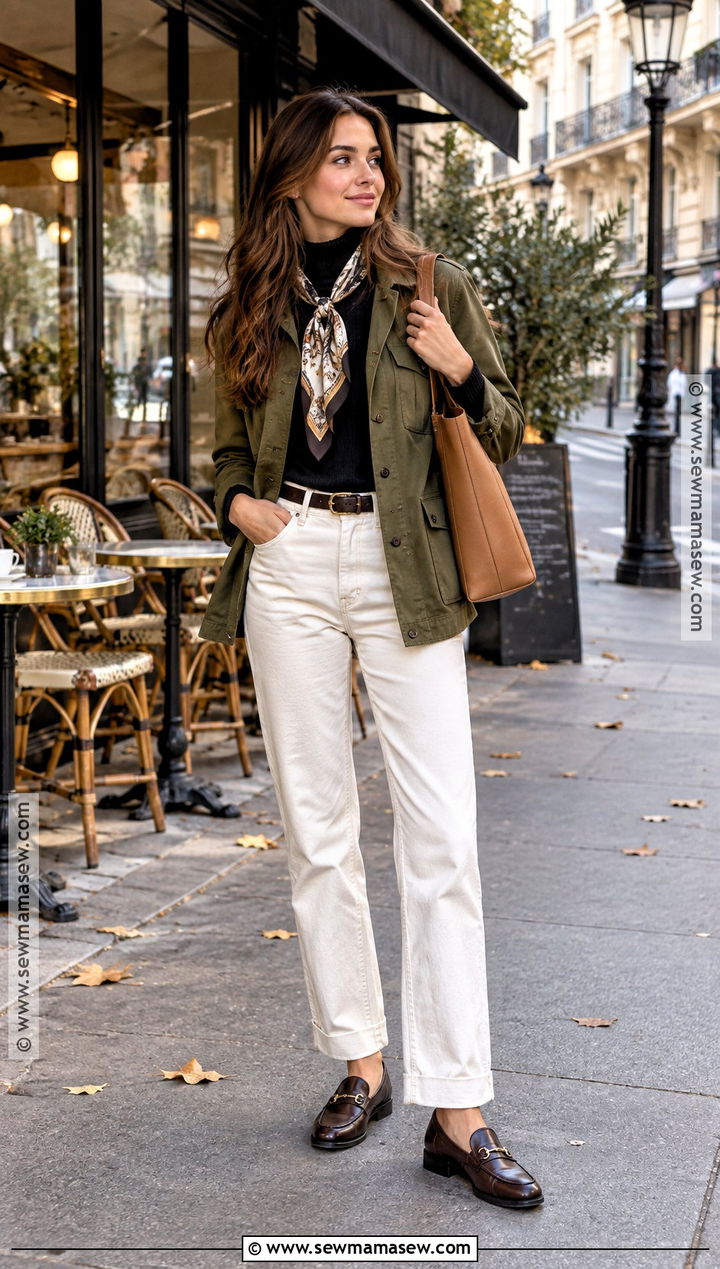 Paris Autumn Utility Jacket Outfit With White Jeans - 25 paris outfit autumn ideas