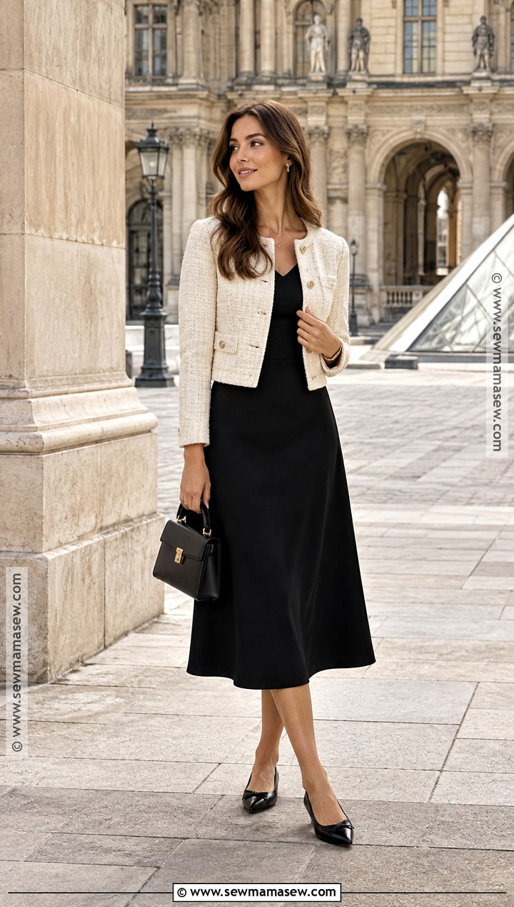 Paris Black Midi Dress And Cropped Jacket Outfit - 25 paris in september outfits