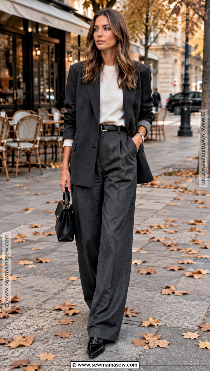 Paris Blazer And Wide Leg Trousers Outfit - 15 paris style fall ideas