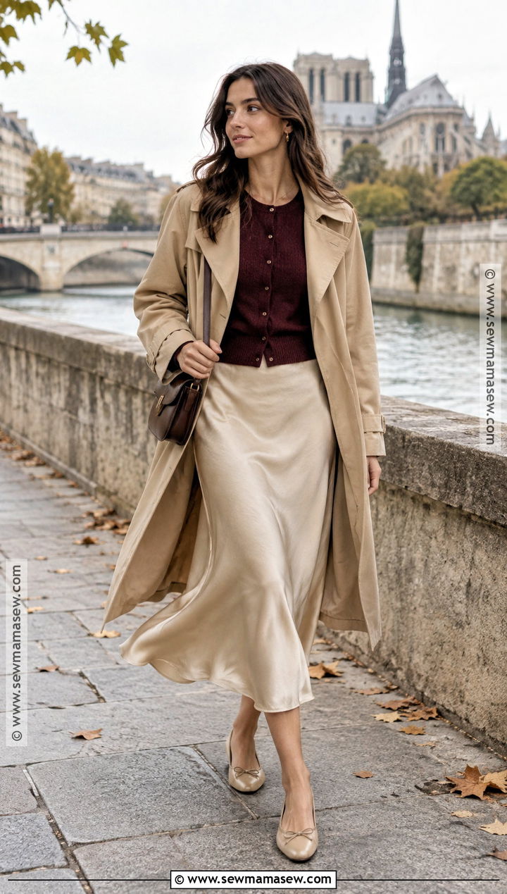 Paris Cardigan Outfit With Satin Midi Skirt - 20 Paris In October Outfits for Women
