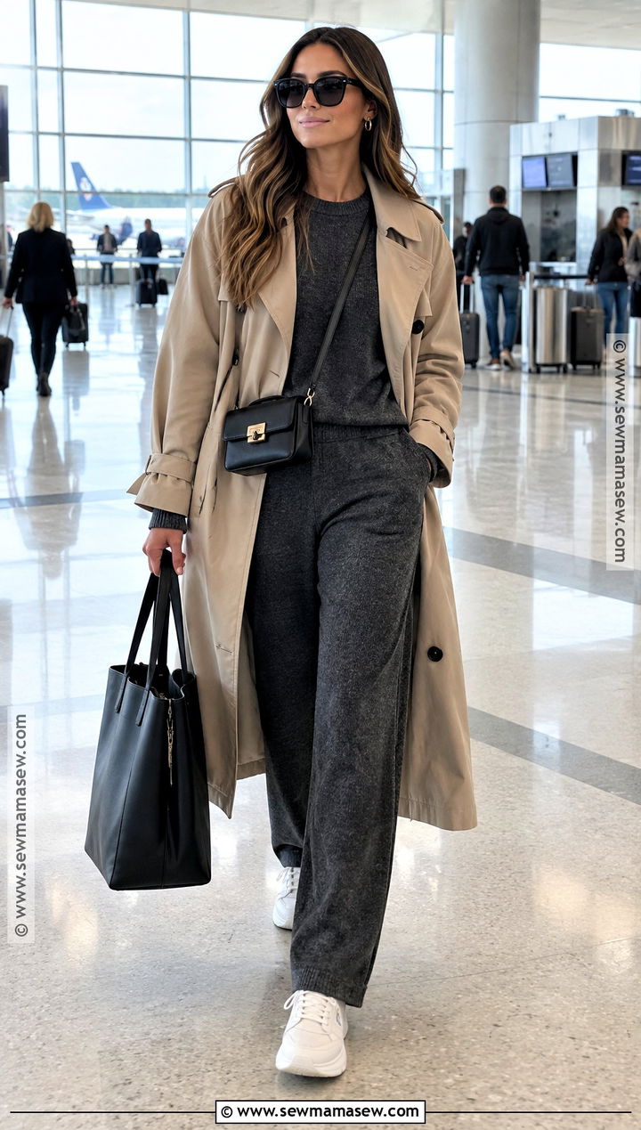 Paris Fall Airport Outfit With Knit Set And Trench Coat - 15 paris trip outfits fall