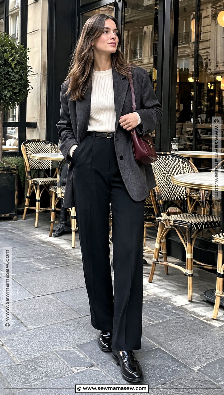 Paris Fall Blazer and Black Trousers Outfit - 20 outfits for paris fall