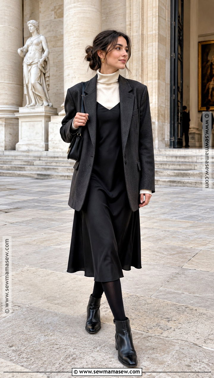 Paris Fall Blazer and Slip Dress Outfit - 20 Paris Fall Outfits Travel