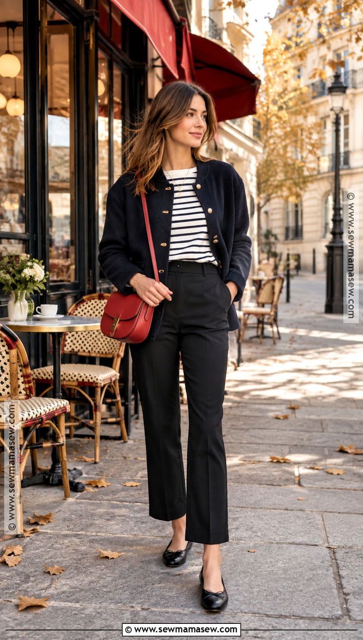 Paris Fall Breton Shirt And Black Pants Outfit - 20 Fall Outfits Paris