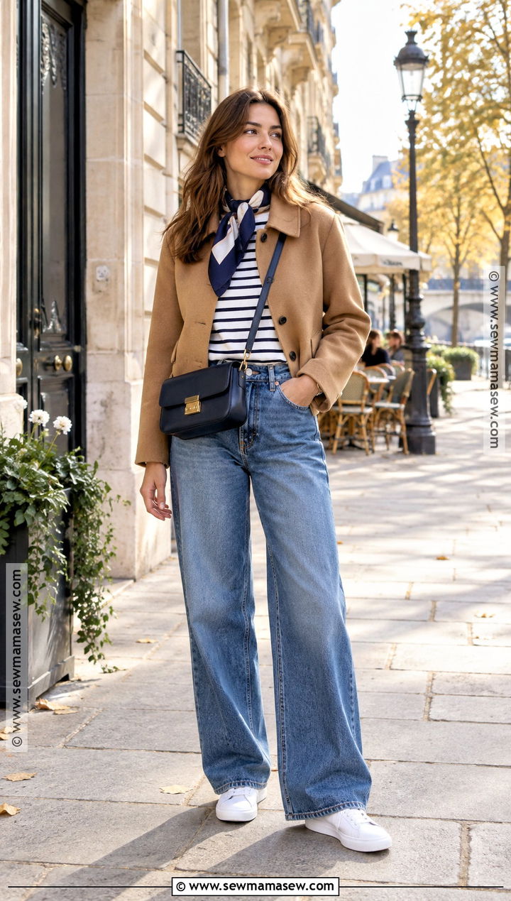 Paris Fall Breton Top and Wide Leg Jeans Outfit - 20 outfits for paris fall