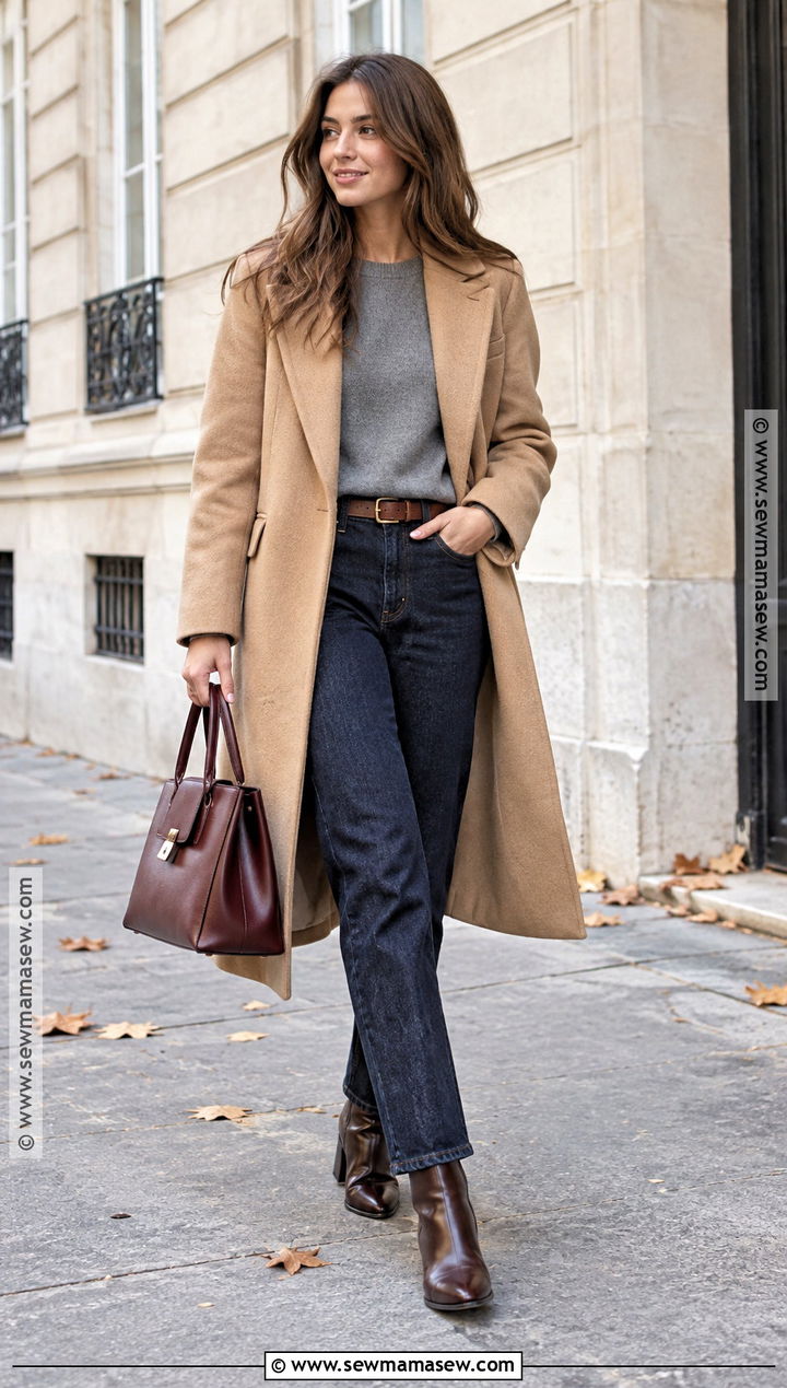 Paris Fall Camel Coat And Dark Denim Outfit - 20 Fall Outfits Paris