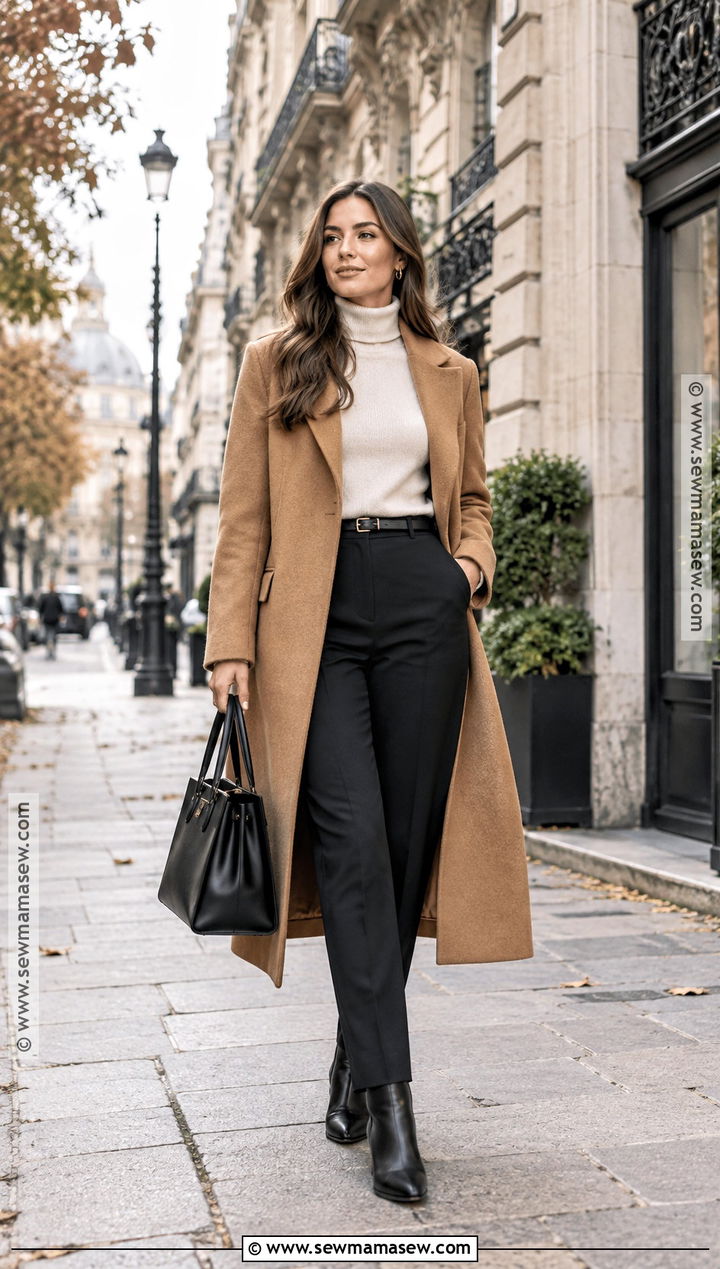 Paris Fall Camel Coat and Black Trousers Outfit - 20 paris in the fall outfits