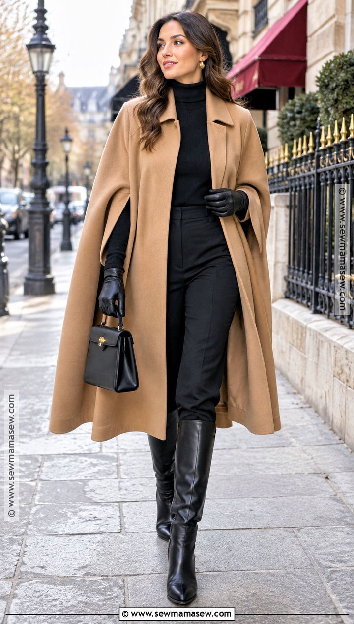 Paris Fall Cape Coat and Slim Trousers Outfit - 20 outfits for paris fall