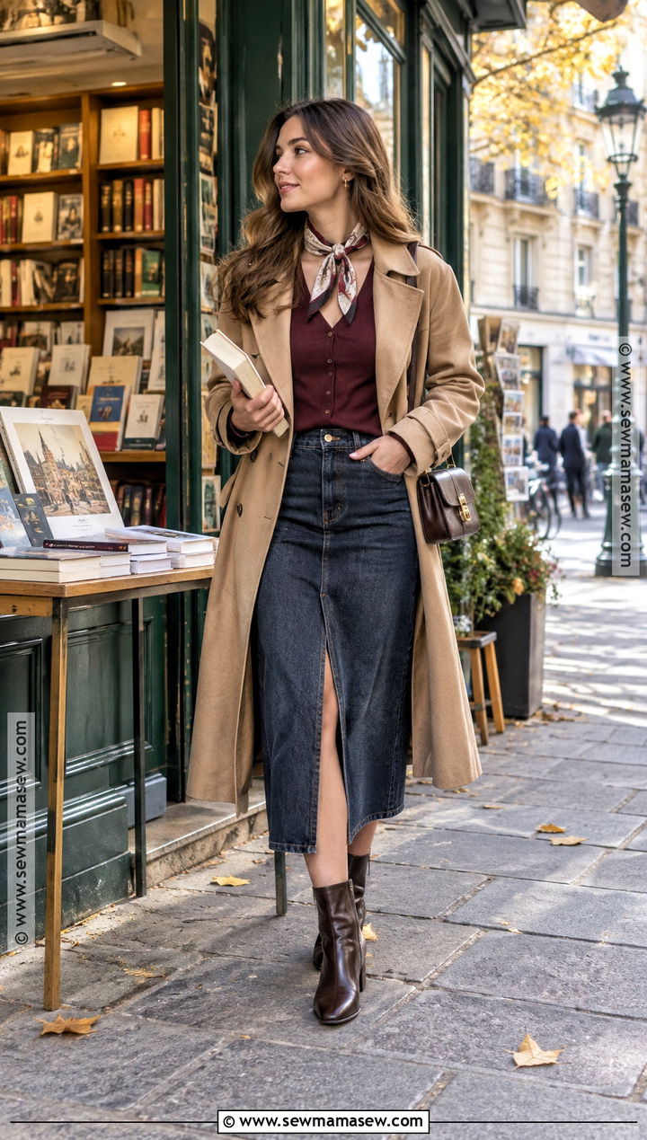 Paris Fall Cardigan And Denim Skirt Outfit - 15 paris vacation outfit fall ideas