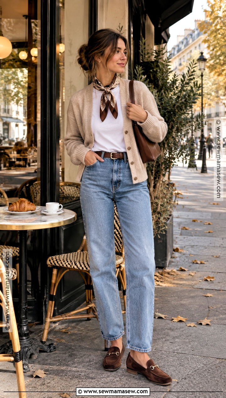 Paris Fall Cardigan And Jeans Cafe Outfit - 20 Fall Outfits Paris
