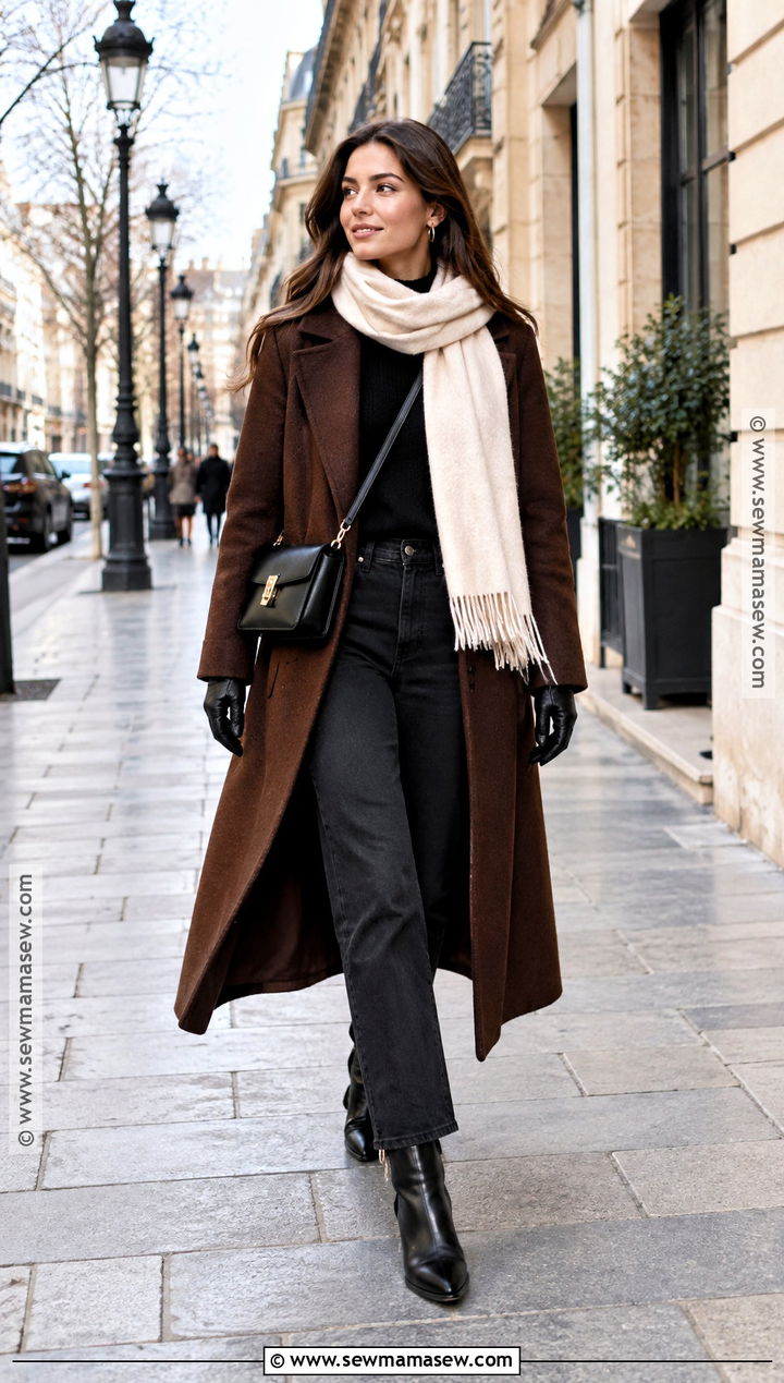 Paris Fall Chocolate Brown Coat and Black Jeans Outfit - 20 Paris Fall Outfits Travel