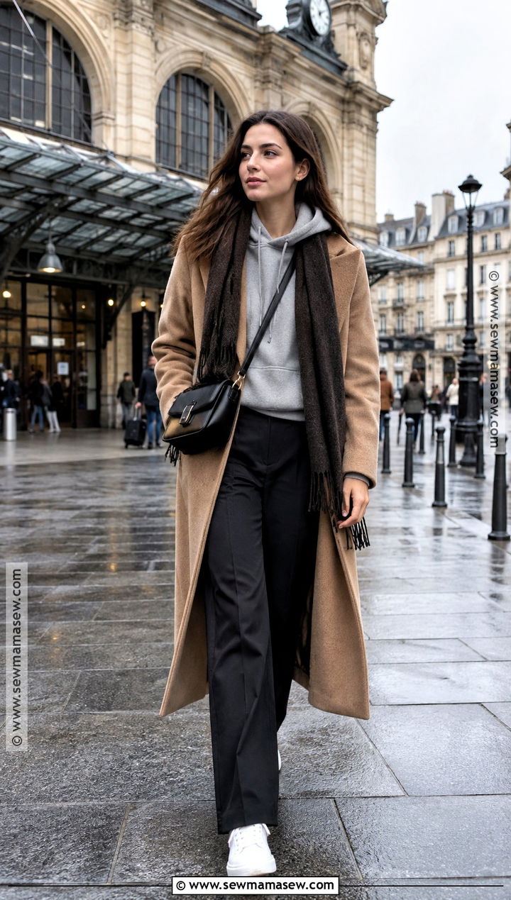 Paris Fall Hoodie And Tailored Coat Outfit - 15 paris trip outfits fall