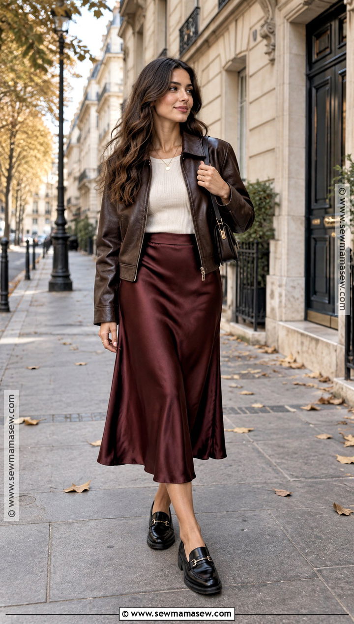 Paris Fall Leather Jacket And Midi Skirt Outfit - 15 fall outfits in paris