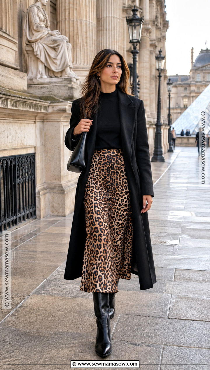 Paris Fall Leopard Skirt And Black Sweater Outfit - 25 Paris Fall Outfits