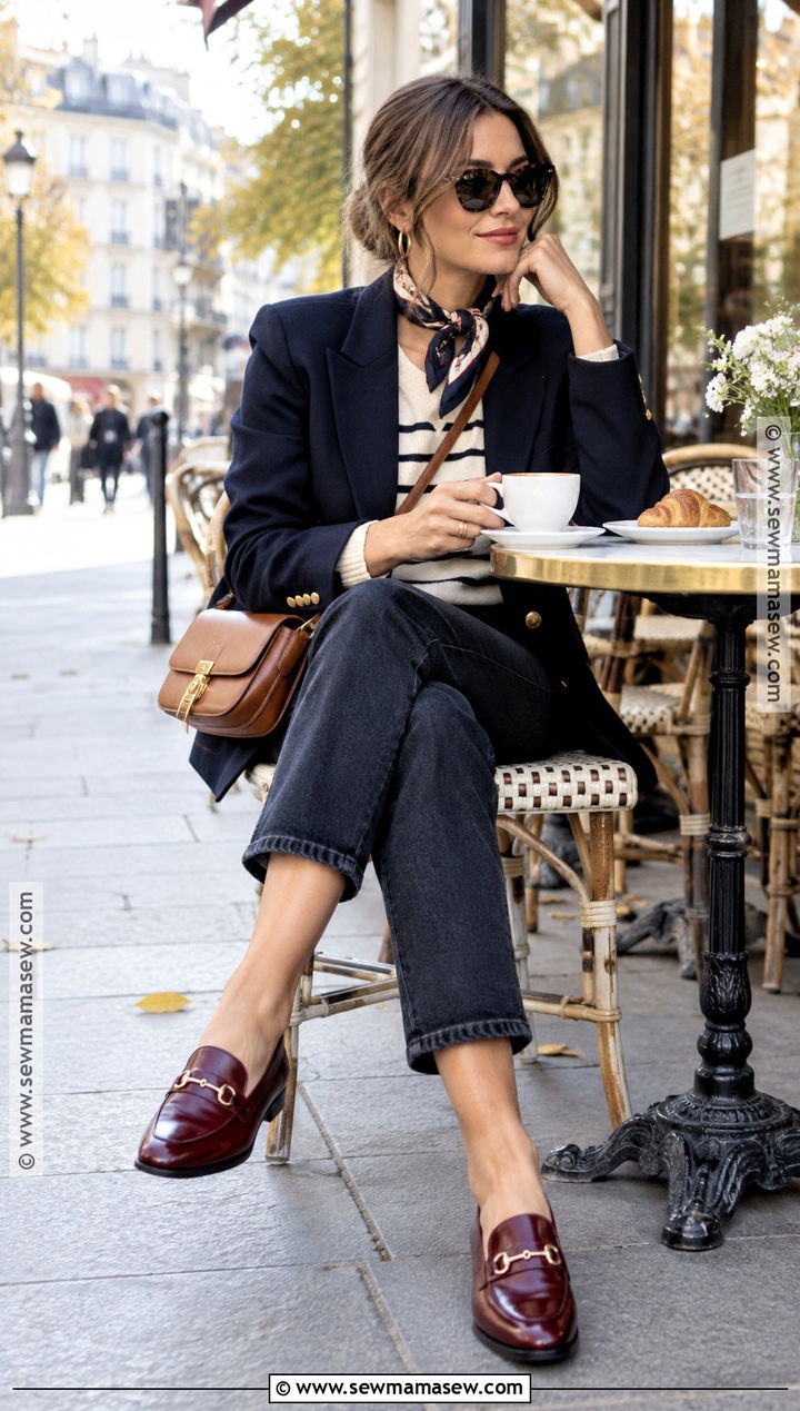 Paris Fall Navy Blazer And Jeans Outfit - 15 paris travel capsule wardrobe fall ideas