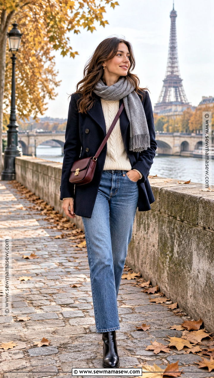 Paris Fall Peacoat And Straight Leg Jeans Outfit - 15 paris vacation outfit fall ideas
