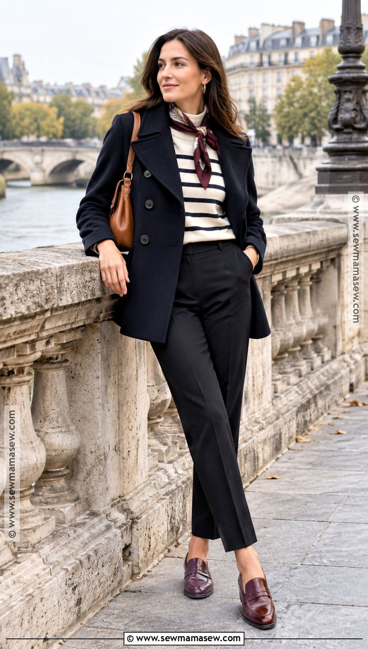 Paris Fall Peacoat And Striped Top Outfit - 15 paris france outfits fall