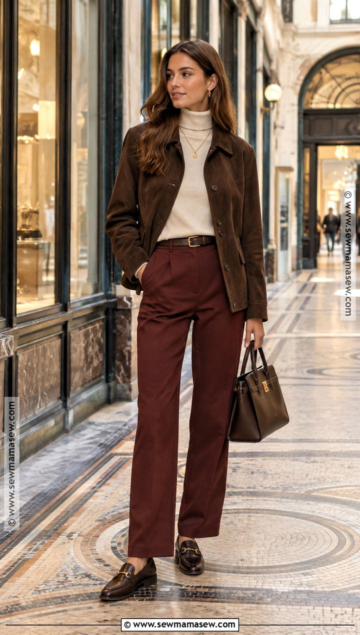 Paris Fall Suede Jacket And Burgundy Trousers Outfit - 15 paris trip outfits fall