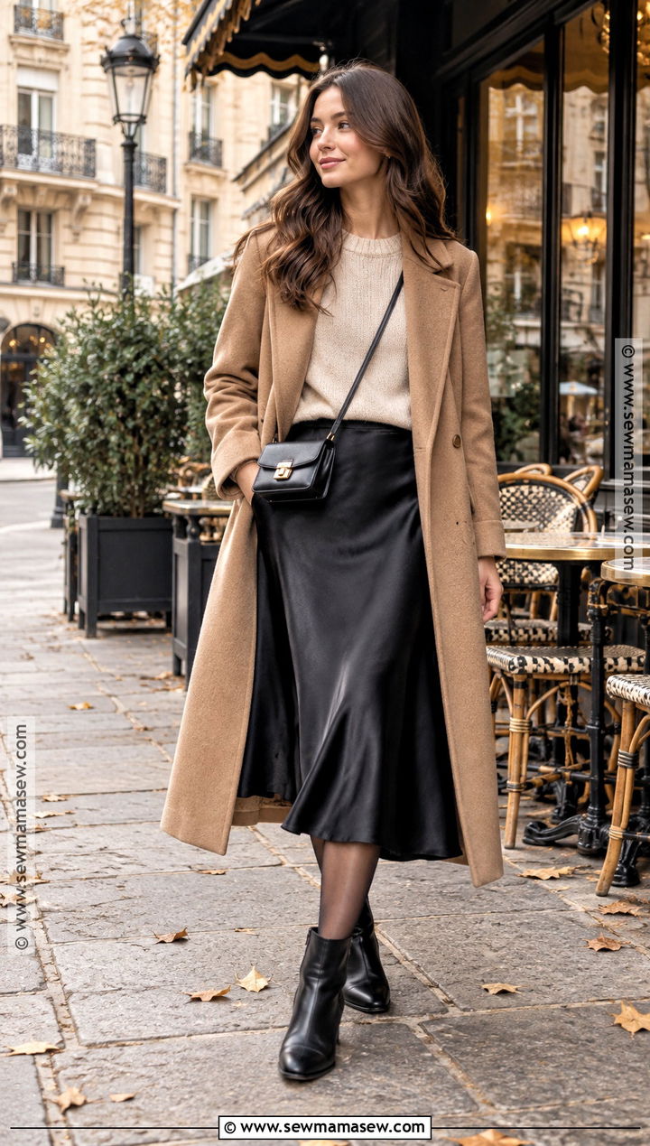 Paris Fall Sweater And Satin Skirt Outfit - 15 paris vacation outfit fall ideas