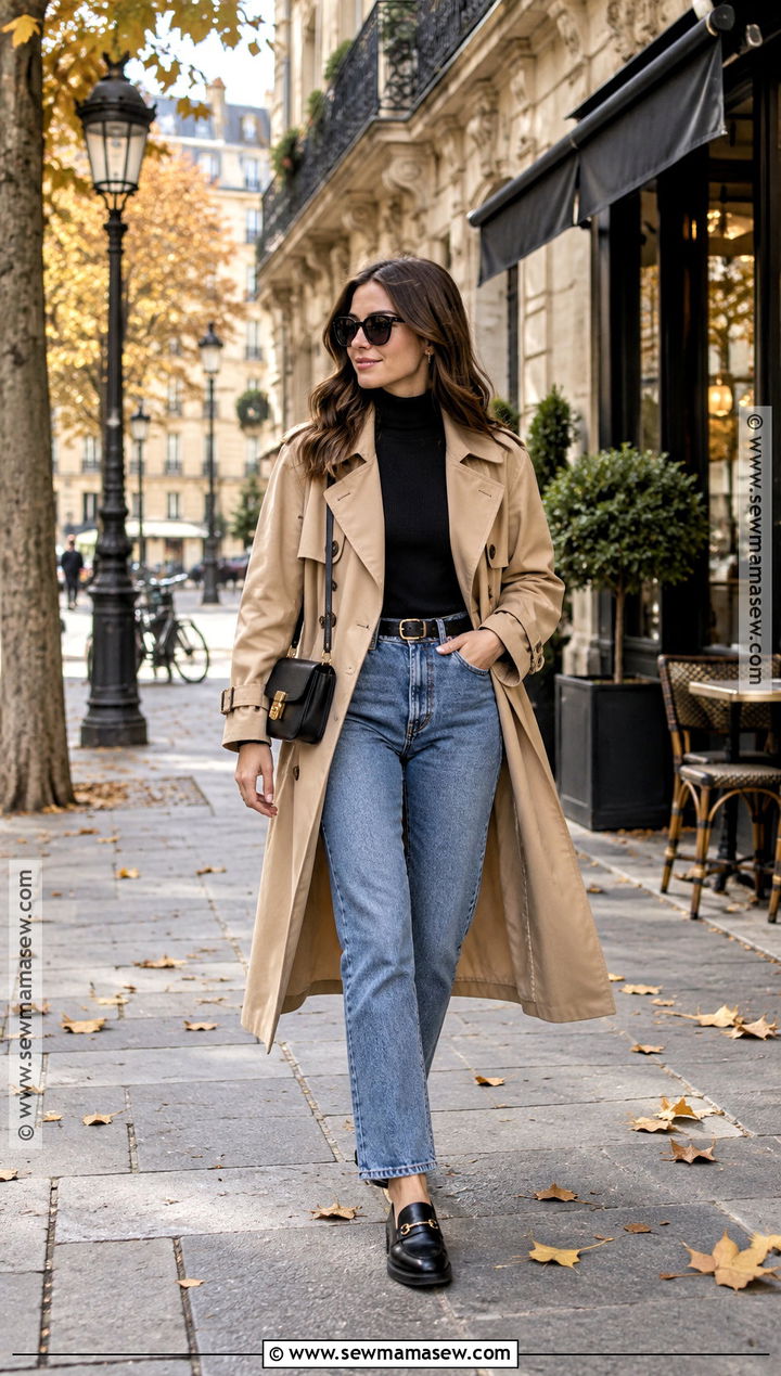 Paris Fall Trench Coat And Jeans Outfit - 20 Fall Outfits Paris