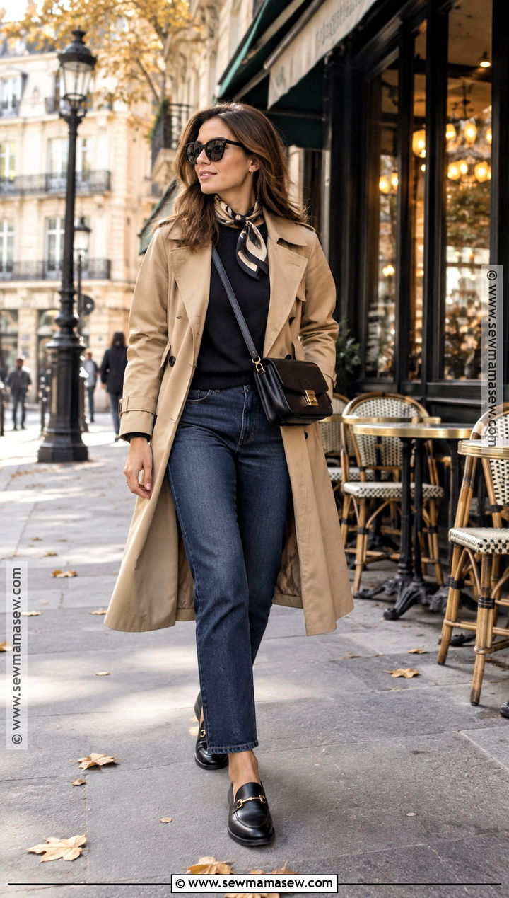 Paris Fall Trench Coat And Straight Leg Jeans Outfit - 15 paris trip outfits fall