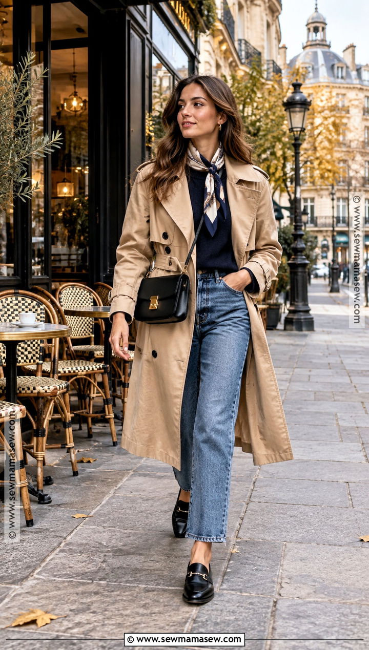 Paris Fall Trench Coat and Straight Leg Jeans Outfit - 20 paris in the fall outfits