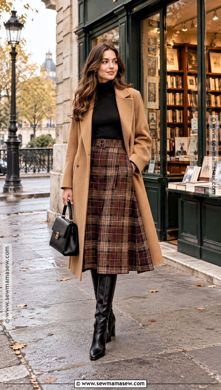 Paris Fall Turtleneck And Plaid Skirt Outfit - 25 Paris Fall Outfits
