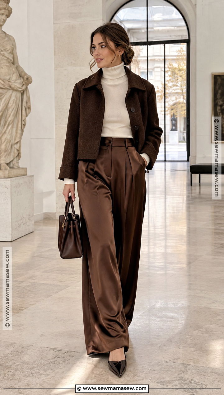 Paris Fall Turtleneck And Satin Trousers Outfit - 20 fall in paris outfit ideas