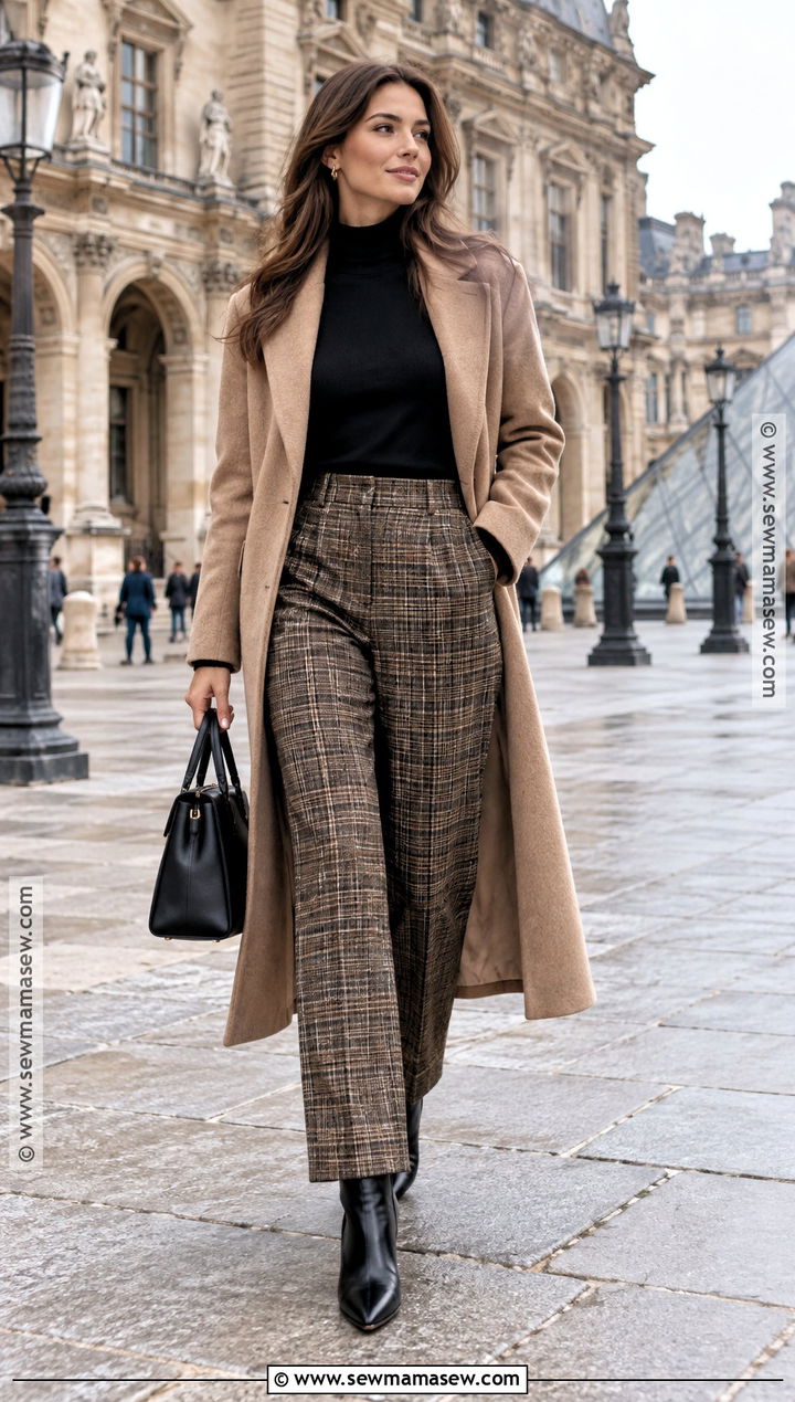 Paris Fall Turtleneck and Plaid Trousers Outfit - 20 outfits for paris fall