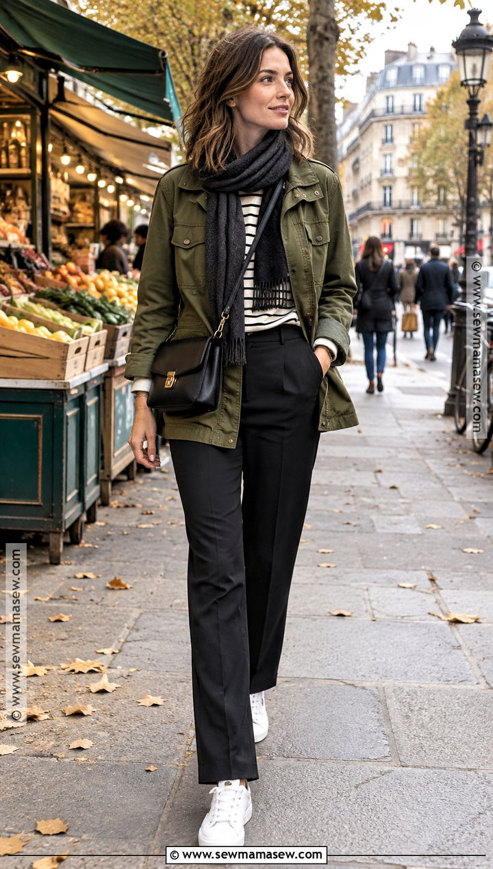 Paris Fall Utility Jacket And Black Trousers Outfit - 20 fall in paris outfit ideas