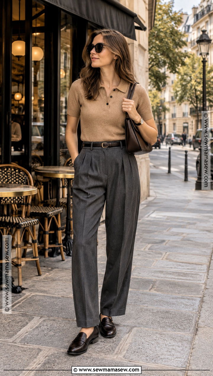 Paris Knit Polo And Tailored Pants Outfit - 25 paris in september outfits
