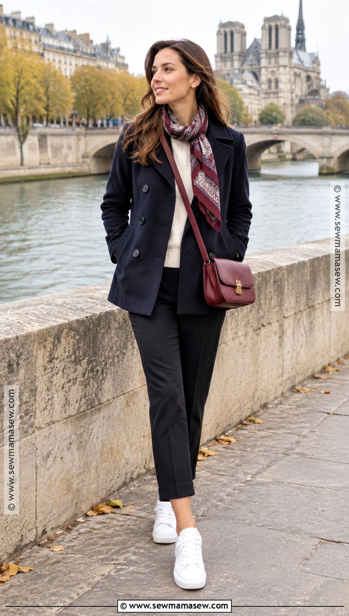 Paris Navy Peacoat Outfit With Sweater And Trousers - 15 paris outfits for fall