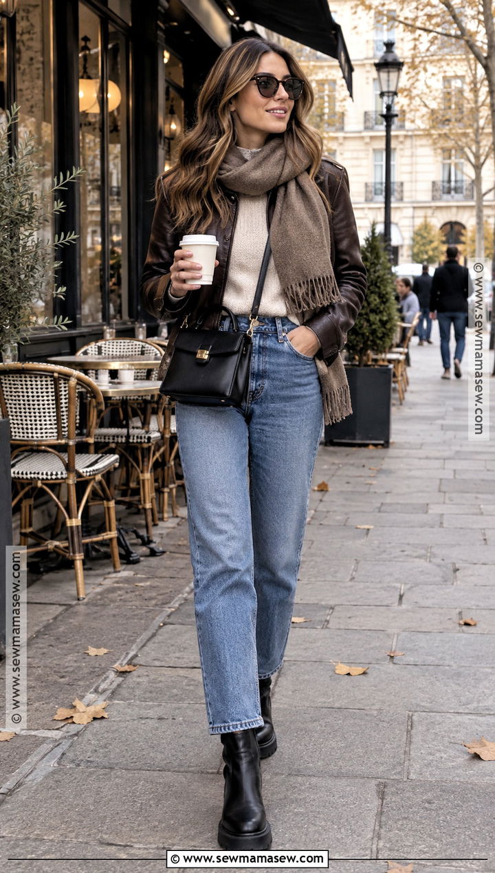 Paris November Leather Jacket And Cashmere Sweater Outfit - 20 Paris November Outfit Ideas