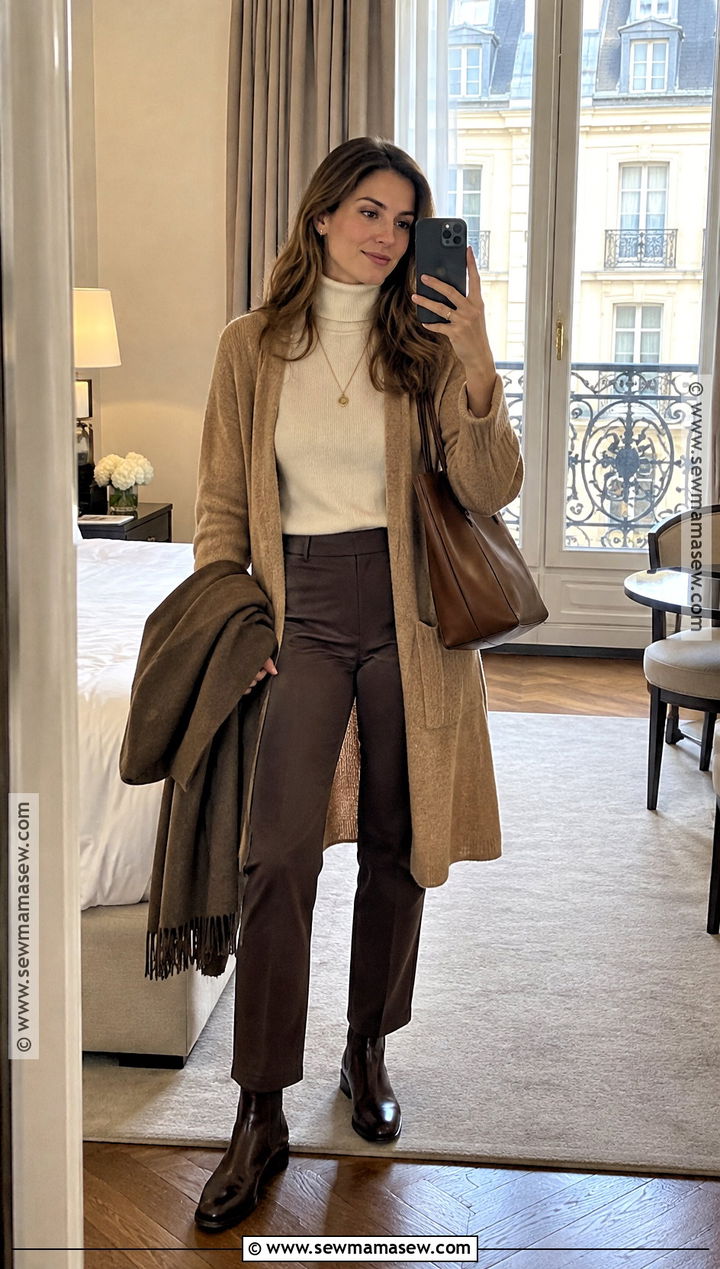 Paris November Long Cardigan And Ponte Pants Outfit - 20 Paris November Outfit Ideas
