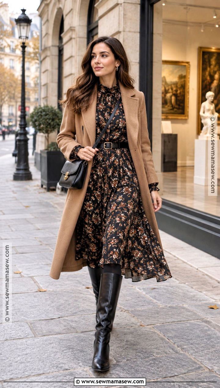 Paris November Midi Dress And Boots Outfit - 20 Paris Outfits November