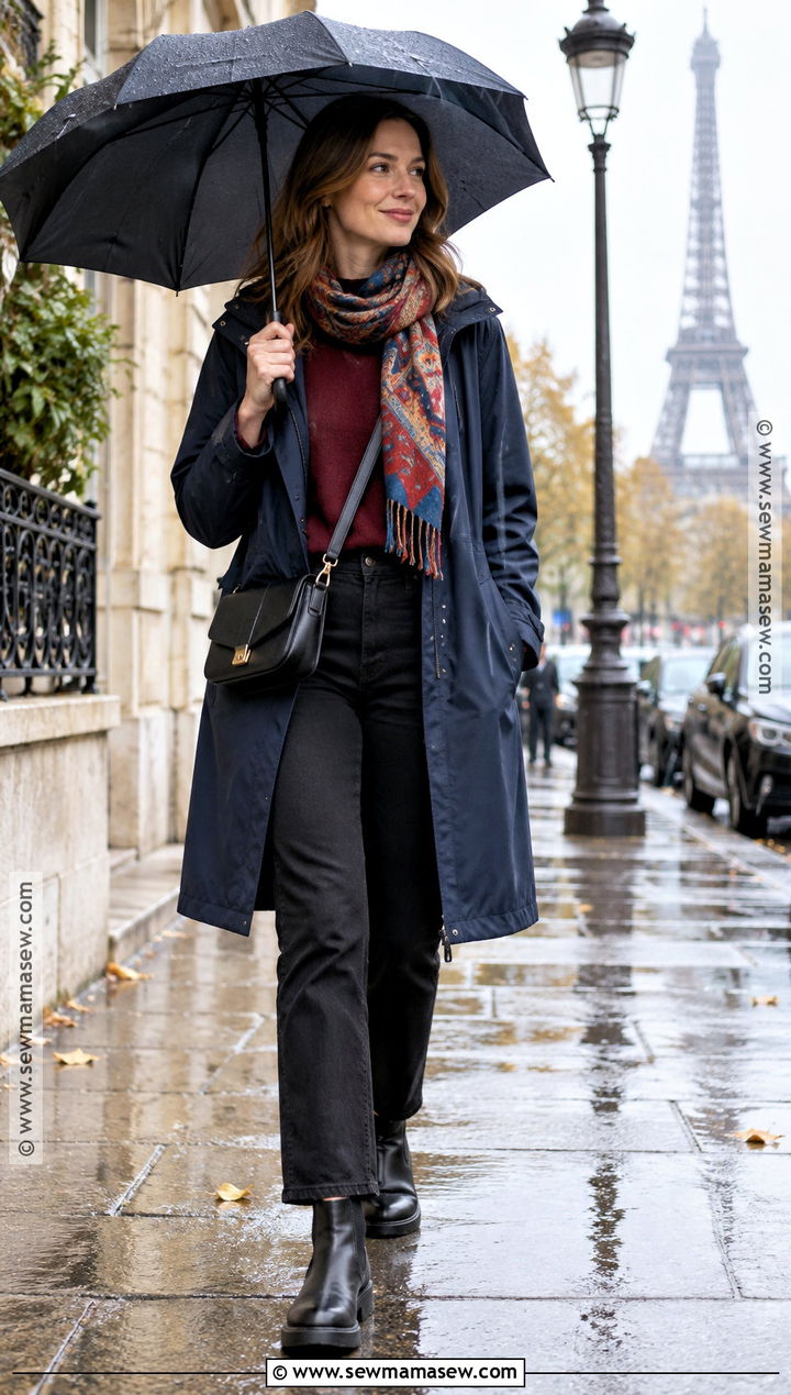 Paris November Waterproof Raincoat And Black Jeans Outfit - 20 Paris November Outfit Ideas