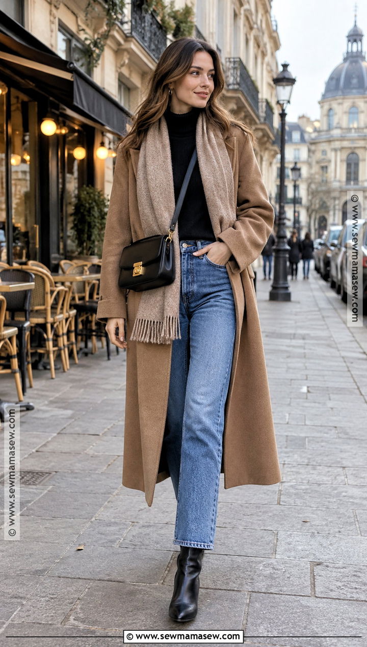 Paris November Wool Coat And Straight Leg Jeans Outfit - 20 Paris November Outfit Ideas